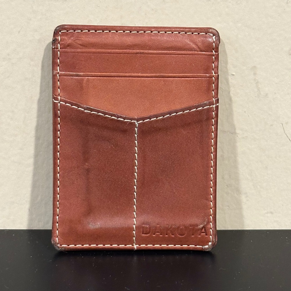 Dakota Mens Brown Leather Card Holder Wallet with Money Clip Bottle Opener